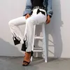 Rahat Panelli Alev Baskı Yüksek Bel Uzun Flare Beyaz Pantolon Kadın Dipleri Harajuku Ince Spor Yangın Pantolon Cep 210510