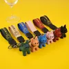 Punk French Bulldog Keychain Bag Pendant PU Leather Dog Keychains for Women Couple Car Key Holder Chain Ring Trinket Keyfob