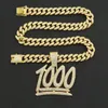 Pendentif Colliers Hommes Hip Hop Bijoux Numéro 1000 Collier Avec 13mm Miami Chaîne Cubaine Iced Out Bling Hiphop Jewlery Neckless Homme