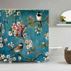 Chinese stijl bloem vogel douchegordijn badkamer waterdichte polyester stof badkamer gordijn geprinte gordijn badscherm mat 210402