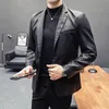 Мужские костюмы Blazers Men Slim Fit Jackets Leather Fashion Male Pu Coats весенняя осень Деловая повседневная куртка 5