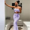 Women Sets Sexy Pants Strapless Short Crop Top With High Waist Long Flare Two Piece And Autumn 210524