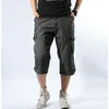 Male Shorts Multi Pocket Summer Loose Zipper Breeches Khaki Grey Plus Size Short Pant Casual Cotton Black Long Mens Cargo Shorts 210330