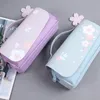 NOUVEAU!!! Sac à crayons en cuir PU étui à stylo Kawaii papeterie règle pochette pour écolière doux porte-gomme cadeau boîte stockage de fleurs