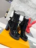 2021 frauen Leder Star Trail Stiefel Zipper Brief Blume Gedruckt Designer Dame Leinwand Spitze Chunky Heel Profil Gummi Laufsohle stiefelette