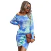 Mode Dames TIE-DYE SLIM-FIT Geplooide jurk voor herfst winter vintage schede vestido de mujer mini 210508