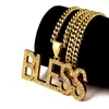 Hip Hop Bless pendentif collier plaqué or 18 carats de haute qualité cubique zircone cristal Diamante HipHop bijoux hommes femmes cadeaux