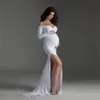 Ramki Dresses Maternity Pography Rekwizyty Seksowna Split Side Suknia Maxi Dla kobiet w ciąży Długa sukienka ciążowa Po pędy 210721