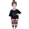 Ubrania dla dzieci Rainbow Mieszać Odzież Dla Dziewczyn Letter Tshirt + Krótkie zestawy Letnie Kid 6 8 10 12 14 210527