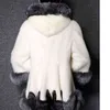 Faux Fur Coat Biały Szary Z Kapelusz Kurtka Norek Luksusowy Długie Imitacja Kobiet Plus Rozmiar 4XL WDC996 211220