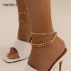 Anklets ingeight.z 2pcs/set Rhinestone Crystal Chain Too Foot Barefoot Sandalen Charm Gold Color Curb Link Sieraden