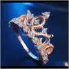 Band SmyckenZirkon Crystal Diamond Crown Kvinnor Ring Finger Bridal Ringar Bröllop Smycken Rose Guld Pläterad 1689 Drop Leverans 2021 JH9FZ