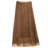 Mode sommar stora vintage kjolar fulla av stjärnor bronzing pläterad för kvinnans långa a-line mesh kjol kläder 210420
