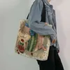 Sacos de compras Vintage Dos Desenhos Animados Estética Para As Mulheres Gato Floral Moda Feminina Bolsa Animal Feminino Shopper Senhoras Bolsas De Ombro New 220307