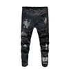 Nya män streetwear personlighet rippade tryckt vit mager hip hop punk casual motorcykel stretch denim jeans byxor 210330