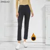 ZHISILAO High Waist Women Jeans Winter Warm Tight Denim Pants Stretch Thicken Fleece Pencil Jeans Trousers for Women Winter 2022 211206