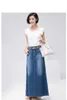 Korea style Long Casual Denim Skirt Summer autumn Women A-line Plus Size Maxi Skirts Woman High waist Jeans no belt 210604