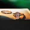 Anéis de casamento Daisk Oval Zircon Anel de Noivado de Pedra Conjuntos de Luxo Feminino Branco Conjunto de Cristal Charme Rose Gold Color para mulheres