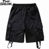 Men Hip Hop Short Joggers Streetwear Harajuku Cargo s Pockets Ribbon Summer Black Tatical Military Baggy Hipster