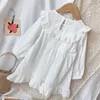 Meninas Vestidos Primavera Outono de Manga Longa Ruffle Collar Retalhamento Doce Princesa Princesa Vestido Criança Crianças Roupas 210611