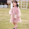 Qunq Enfants Princesse Robe Printemps Automne Manches Longues Costume Enfants Pour 2 3 4 5 6 7 Ans Fille Mesh Paillettes Enfant Filles Tenues Q0716