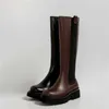 Vintage Knee High Boots for Women Genuine Leather Thick Heels Fall Winter Shoes Woman Office Lady Slim Long 210528 GAI