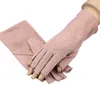 Guantes de cinco dedos para mujer, protector solar de verano, de algodón, para conducir, para ciclismo, con flores, para mujer, medio dedo, elásticos, finos, antideslizantes