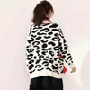 Queen Feiertag Warm Up Näherei Damen Leopard Strick Lederjacke Gestrickte Strickjacke Pullover Mäntel 210510