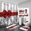 Noël noeud papillon rouge imprimé 180x180cm rideau de douche piédestal tapis couvercle couverture de toilette tapis antidérapant tapis de bain ensemble salle de bain 210609