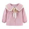 Mudkingdom Baby Tops Cotton Long Sleeve Ruffles Slå ner krage design Sweet Toddler Girls Blus med Bow 2108027693261