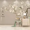 PO självhäftande tapet kinesisk stil handmålad blomma fågelfigur magnolia väggmålningar vardagsrum studie dekor vägg tapeter274u