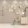 Po Zelfklevend Behang Chinese Stijl handgeschilderde Bloem Vogel Figuur Magnolia Muurschilderingen Woonkamer Studie Decor Muur Wallpapers249S