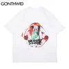 Übergroße T-Shirts Streetwear Kreative Graffiti-Tintendruck-T-Shirts Hemden Harajuku Sommer Hip Hop Casual Hipster Tops 210602