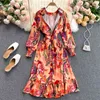 Women's Spring Fashion Europe Station Peter Pan Collar Puff Sleeve Ruffle Dress D0117 210506