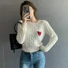 Korean Fashion Jumper Women Brand Vintage Letter Red Heart Pattern Pocket Long Sleeve Knitted Sweater Pullover Tops T530 211011