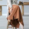 Johnature Autumn Women Linen Skirt Leisure Elastic Waist All-match Loose Comfortable Plus Size 5 Colors Skirt 210521