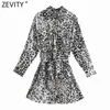 Vrouwen Vintage Leopard Print Dubbele Zakken Casual Slanke Shirt Jurk Vrouwelijke Chique Breasted Bow Bevindt Sjerpen Vestidos DS8137 210420