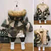 Zimowa chłopcy płaszcz futerko dla dzieci kołnierz z kapturem bawełna plus aksamitna zagęszczona ciepła kurtka dla dzieci 3-8years 211203