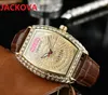 Loisirs pour hommes Bigger Diamonds Montres à quartz Top Marque Montre en cuir Calendrier en or rose populaire Luxury Party Strass montre-bracelet haut de gamme Relogio Masculino