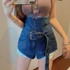 Lapel Waist Retro Fashion High Jeans Shorts Slim Denim Sexy Micro Midi Pants Women Plus Size Female 210601