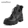 SOPHITINA Ankle Boots For Women Lace Up Platform Black Bootie Fashion Shoes for Girls PC812 210513