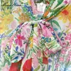 Diseñador de moda verano gasa vacaciones mujer pajarita manga linterna suelta estampado floral vestido largo de vacaciones Vestidos 210524