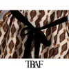 TRAF Moda donna con cintura in velluto Camicette oversize stampate Camicette vintage a maniche lunghe con maniche laterali Camicie eleganti 210415