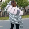 MAOMAOKONG Kış Gerçek Kürk Yaka Beyaz Ördek Aşağı Yastıklı Ceket Düzenli Moda Sıcak Büyük Kürk Yaka Kadın Ceket 211108