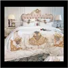 Ensembles Fournitures Textiles Maison Jardinromantique Gris 80S Coton Égyptien Literie Reine Roi Luxe Dentelle Bord Royal Couette Er Drap De Lit Ensemble Europe