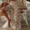 Summer Ladies DrBeach Style Fashion Print A-Line V-Neck Women Clothing Casual Half Sleeves Ankle-Length Empire Female Dress X0529