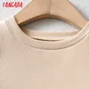 Tangada Vrouwen Basic Strethy Crop Cotton T-shirt Lange Mouw O Hals Tees Dames Casual Tee Straatkleding Top CH7 210623