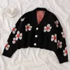 Elegante Floral Cardigan Cardigan V-Neck Sweater Casaco Flores Impresso Casual Streetwear Crepúsculo Crop Tops Sueter Muejer 210427