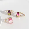 Moda banhado a ouro gradiente oval rosa azul de vidro de cristal anéis cromáticos anel geométrico para mulheres presente de jóias