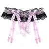 Kvinnors trosor Kvinnor Öken Pearl Crotchless Erotic G-String Floral Lace Low Rise Ruffle Bowknot Lingerie Thongs With G198Y